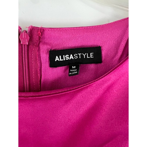 Alisa Style Dress Size M Medium Satin Pink Watercolor Floral Cocktail - Picture 2 of 4